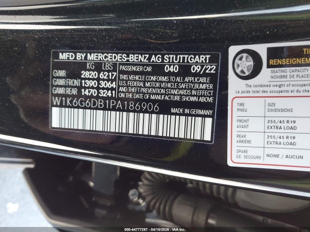 W1K6G6DB1PA186906 Mercedes-Benz S 500 4matic