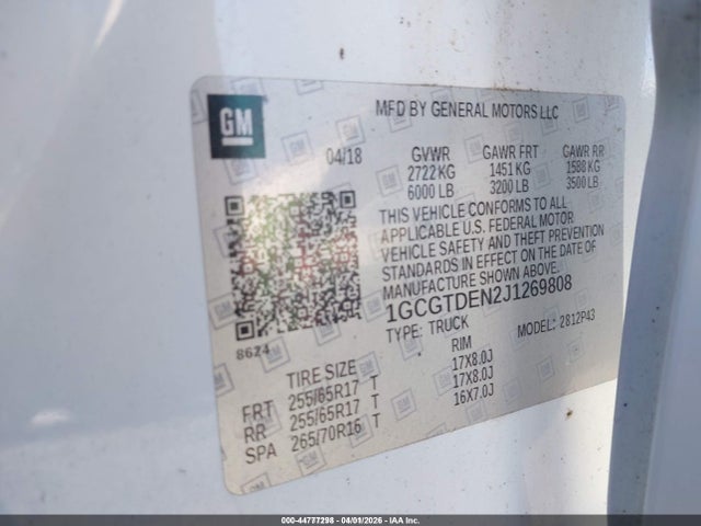 2018 CHEVROLET COLORADO 1GCGTDEN2J1269808 Photo 8