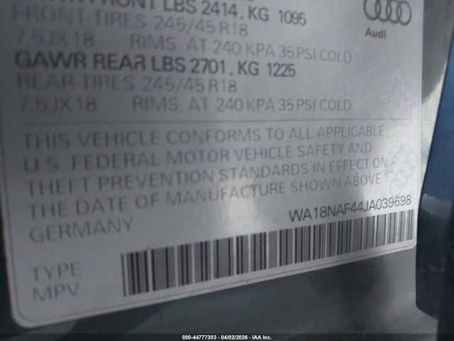 Продажа на аукционе авто 2018 Audi A4 Allroad 2.0t Premium/2.0t Tech Premium, vin: WA18NAF44JA039698, номер лота: 44777303