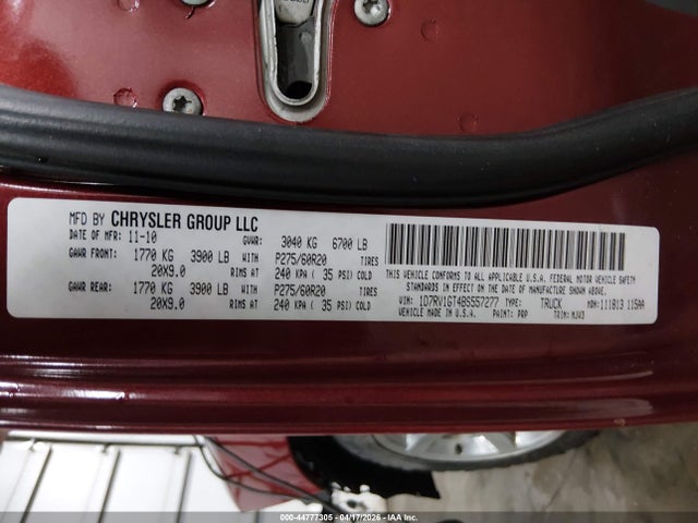 Продаж на аукціоні авто 2011 Ram Ram 1500 Slt, vin: 1D7RV1GT4BS557277, номер лоту: 44777305