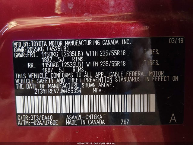 Toyota Rav4 Limited 2018 2T3YFREV7JW455354 Image 9