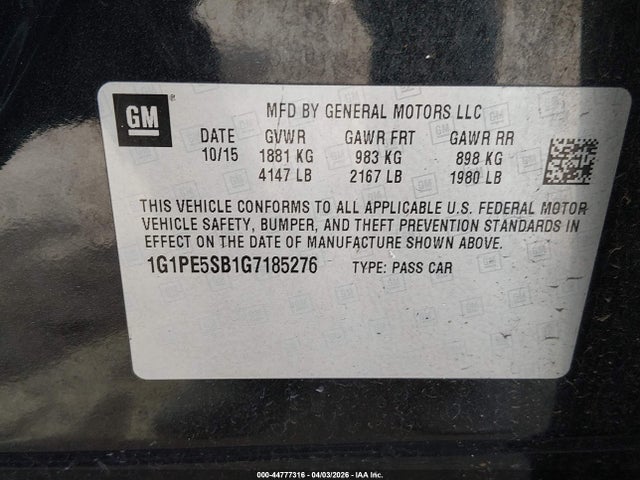 1G1PE5SB1G7185276 Chevrolet Cruze Limited 1lt Auto