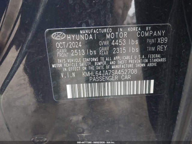 Aukcja sprzedaży 2025 Hyundai Sonata Sel, vin: KMHL64JA7SA452708, numer aukcji: 44777365