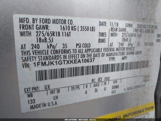 1FMJK1GTXKEA10637 Ford Expedition Max Xl