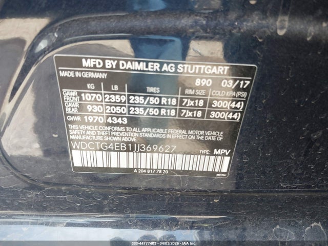 Продаж на аукціоні авто 2018 Mercedes-benz Gla 250, vin: WDCTG4EB1JJ369627, номер лоту: 44777403