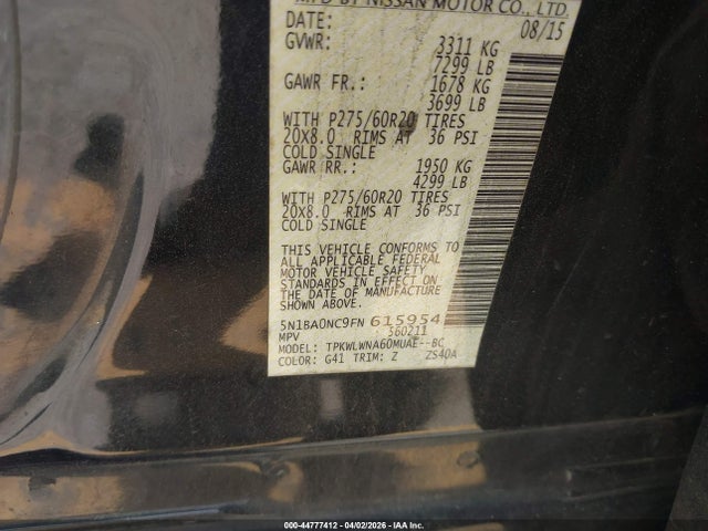 Продаж на аукціоні авто 2015 Nissan Armada Platinum, vin: 5N1BA0NC9FN615954, номер лоту: 44777412