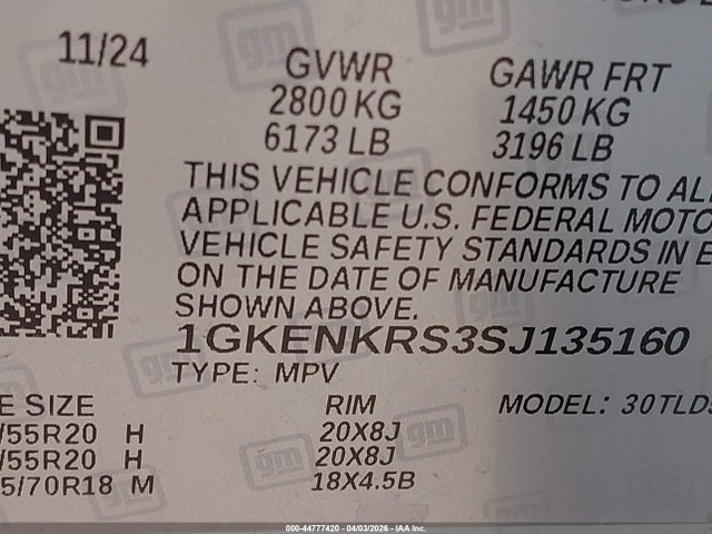44777420 :رقم المزاد ، 1GKENKRS3SJ135160 vin ، 2025 Gmc Acadia Fwd Elevation مزاد بيع