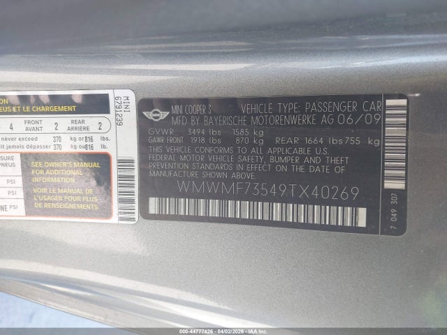 2009 MINI COOPER S WMWMF73549TX40269 Photo 8