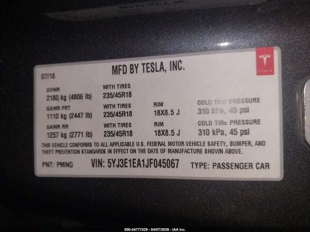 2018 TESLA MODEL 3 5YJ3E1EA1JF045067 Photo 8