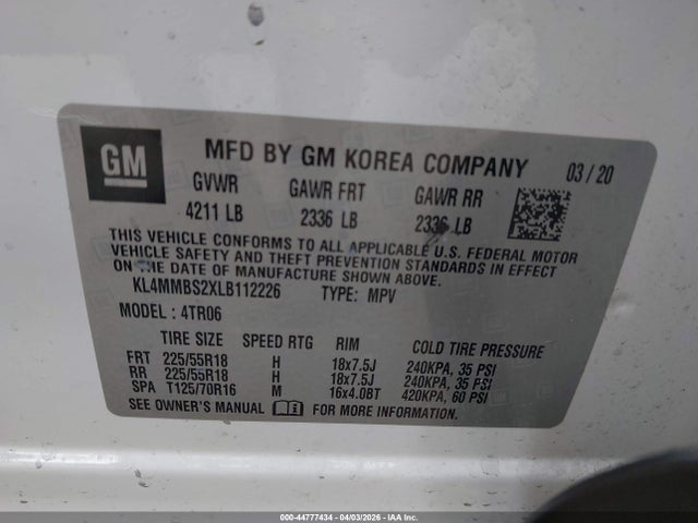 Продажа на аукционе авто 2020 Buick Encore Gx Fwd Preferred, vin: KL4MMBS2XLB112226, номер лота: 44777434