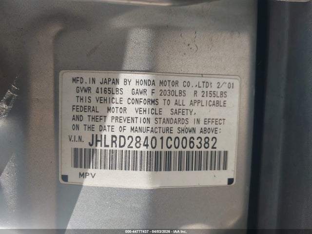 2001 HONDA CR-V JHLRD28401C006382 Photo 8