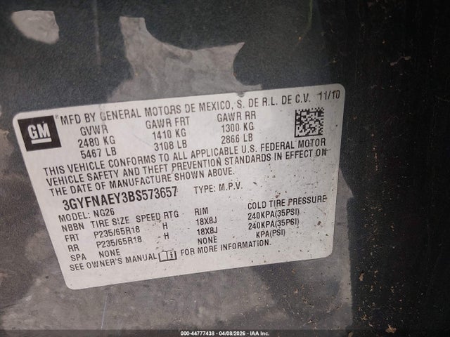 Продаж на аукціоні авто 2011 Cadillac Srx Luxury Collection, vin: 3GYFNAEY3BS573657, номер лоту: 44777438