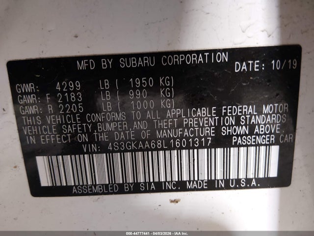 2020 SUBARU IMPREZA 4S3GKAA68L1601317 Photo 8