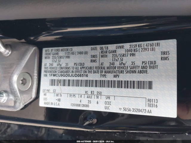 2018 FORD ESCAPE 1FMCU9GD0JUD08516 Photo 8