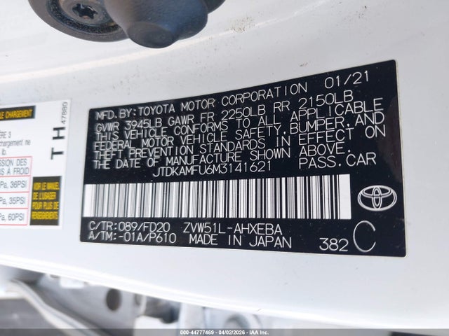 JTDKAMFU6M3141621 Toyota Prius Le