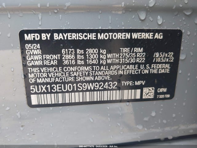 5UX13EU01S9W92432 BMW X5 Sdrive40i