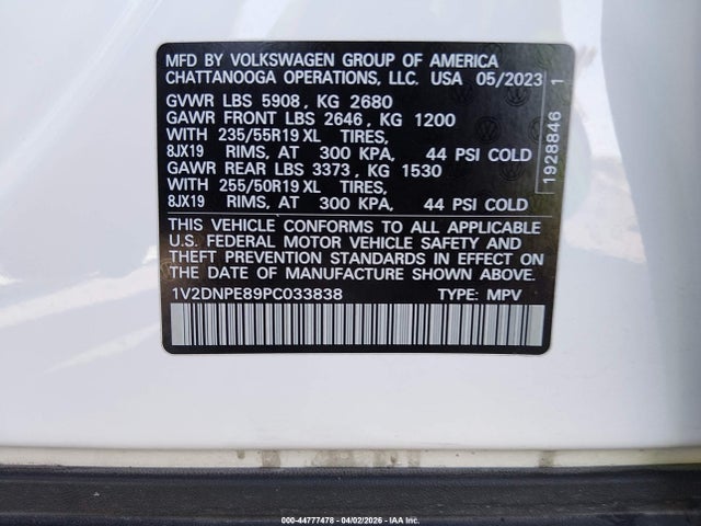 44777478 :رقم المزاد ، 1V2DNPE89PC033838 vin ، 2023 Volkswagen Id.4 Awd Pro مزاد بيع