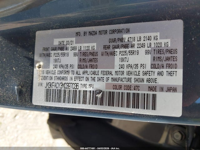 Продаж на аукціоні авто 2021 Mazda Cx-5 Carbon Edition Turbo, vin: JM3KFACY3M0397036, номер лоту: 44777491