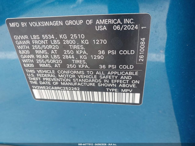 Aukcja sprzedaży 2024 Volkswagen Atlas Cross Sport 2.0t Se W/technology, vin: 1V2WE2CA8RC252262, numer aukcji: 44777512