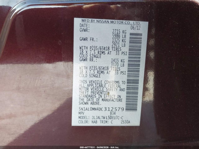 Продаж на аукціоні авто 2013 Infiniti Jx35, vin: 5N1AL0MN4DC312579, номер лоту: 44777531