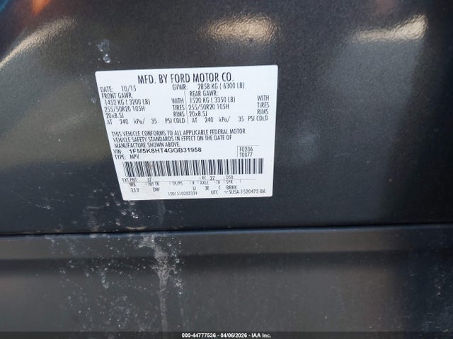 1FM5K8HT4GGB31958 Ford Explorer Platinum