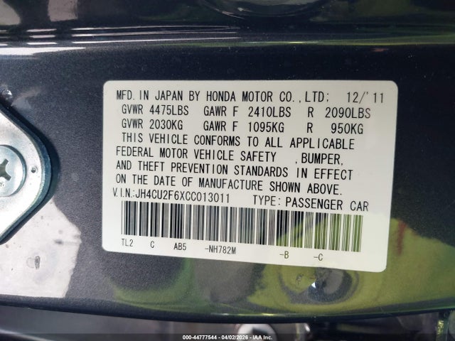 Aukcja sprzedaży 2012 Acura Tsx 2.4, vin: JH4CU2F6XCC013011, numer aukcji: 44777544