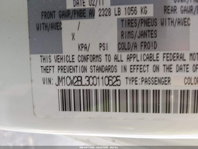 2012 Mazda Mazda5 Sport მანქანა იყიდება აუქციონზე, vin: JM1CW2BL3C0110625, აუქციონის ნომერი: 44777546