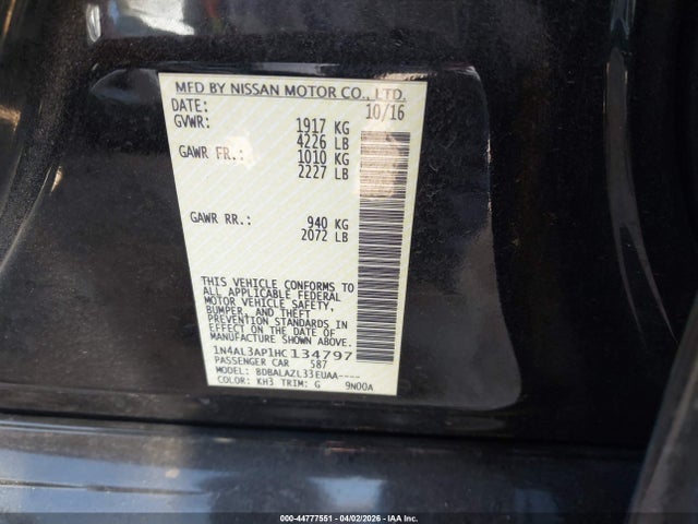 Nissan ALTIMA 2.5 2017 1N4AL3AP1HC134797 Image 9