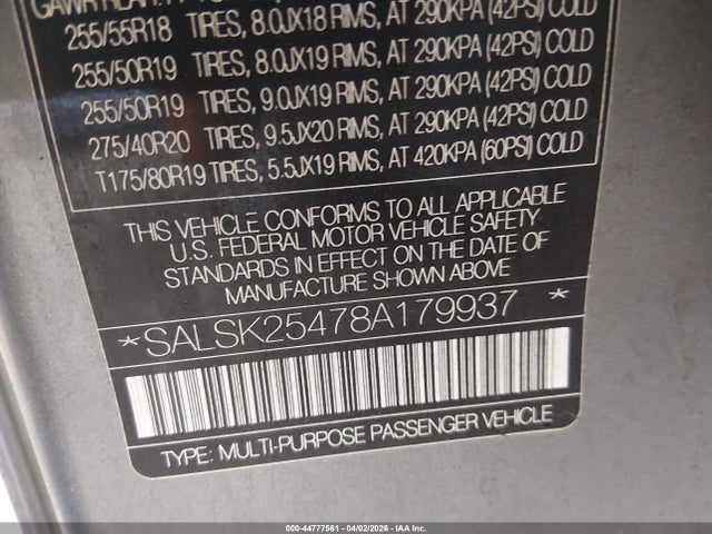 2008 LAND ROVER RANGE ROVER SPORT SALSK25478A179937 Photo 8