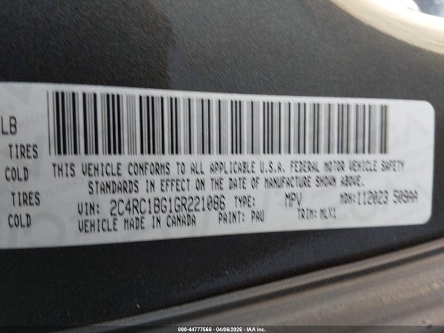 44777566 :رقم المزاد ، 2C4RC1BG1GR221086 vin ، 2016 Chrysler Town & Country Touring مزاد بيع