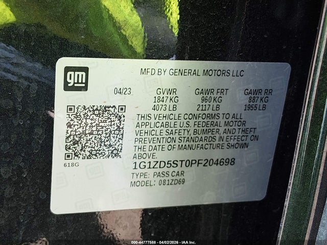44777588 :رقم المزاد ، 1G1ZD5ST0PF204698 vin ، 2023 Chevrolet Malibu Fwd 1lt مزاد بيع