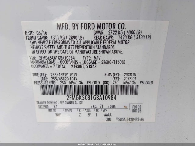 Ford FLEX SEL 2016 2FMGK5C81GBA10984 Image 9