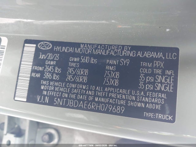 Aukcja sprzedaży 2024 Hyundai Santa Cruz Sel, vin: 5NTJBDAE6RH079689, numer aukcji: 44777606