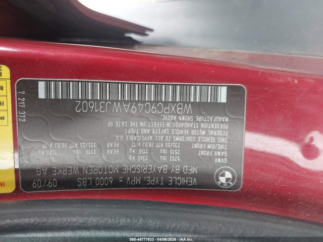 44777633 :رقم المزاد ، WBXPC9C49AWJ31602 vin ، 2010 Bmw X3 Xdrive30i مزاد بيع