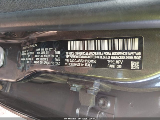 Продаж на аукціоні авто 2017 Jeep Renegade Altitude Fwd, vin: ZACCJABB2HPG60156, номер лоту: 44777638
