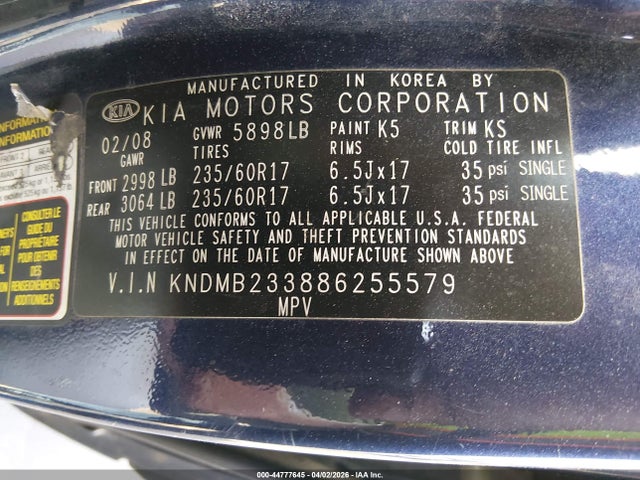 Продаж на аукціоні авто 2008 Kia Sedona Ex, vin: KNDMB233886255579, номер лоту: 44777645