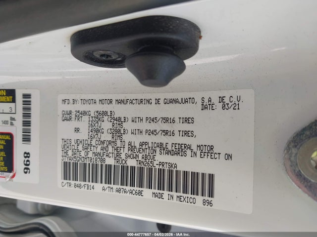 Продаж на аукціоні авто 2021 Toyota Tacoma Sr, vin: 3TYAX5GN3MT018708, номер лоту: 44777657