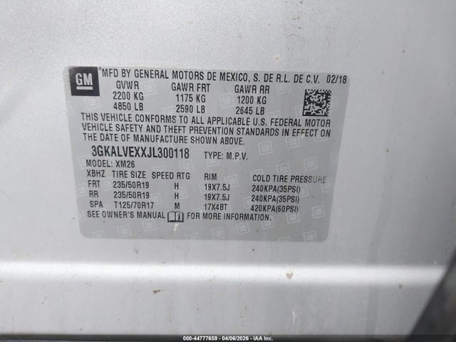 Aukcja sprzedaży 2018 Gmc Terrain Slt, vin: 3GKALVEXXJL300118, numer aukcji: 44777659