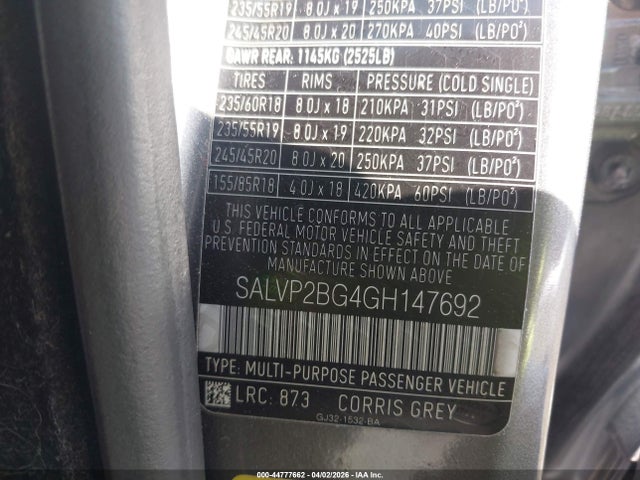 2016 LAND ROVER RANGE ROVER EVOQUE SALVP2BG4GH147692 Photo 8