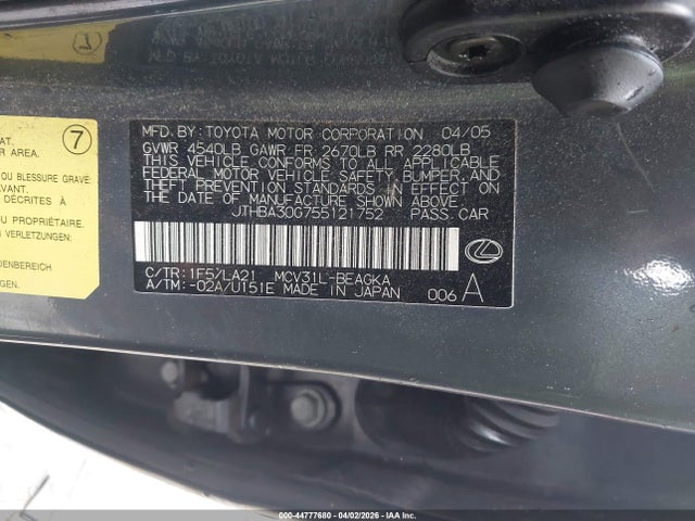 Продаж на аукціоні авто 2005 Lexus Es 330, vin: JTHBA30G755121752, номер лоту: 44777680
