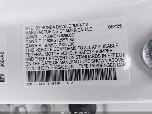 1HGCY2F82SA059516 Honda Accord Hybrid Touring