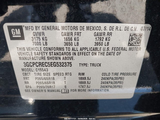 3GCPCREC5EG532375 Chevrolet Silverado 1500 2lt