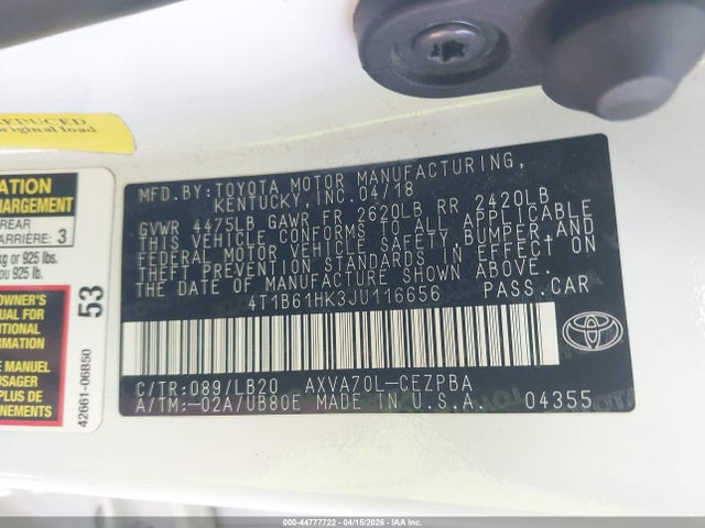 Aukcja sprzedaży 2018 Toyota Camry Xse, vin: 4T1B61HK3JU116656, numer aukcji: 44777722