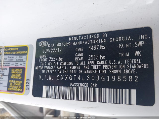 5XXGT4L30JG198582 KIA Optima Lx