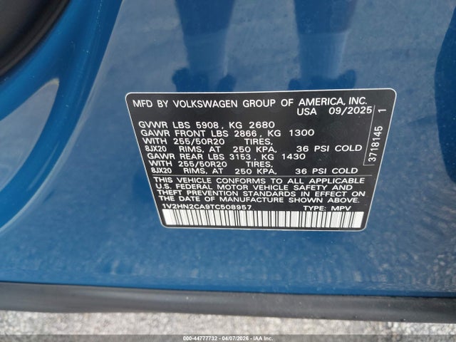 Продажа на аукционе авто 2026 Volkswagen Atlas Se With Technology, vin: 1V2HN2CA9TC508957, номер лота: 44777732