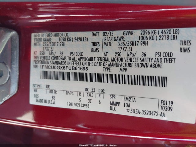 1FMCU0GX6FUB61695 Ford ESCAPE SE