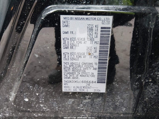 2020 Nissan Pathfinder Sl 4wd მანქანა იყიდება აუქციონზე, vin: 5N1DR2CM5LC606684, აუქციონის ნომერი: 44777759
