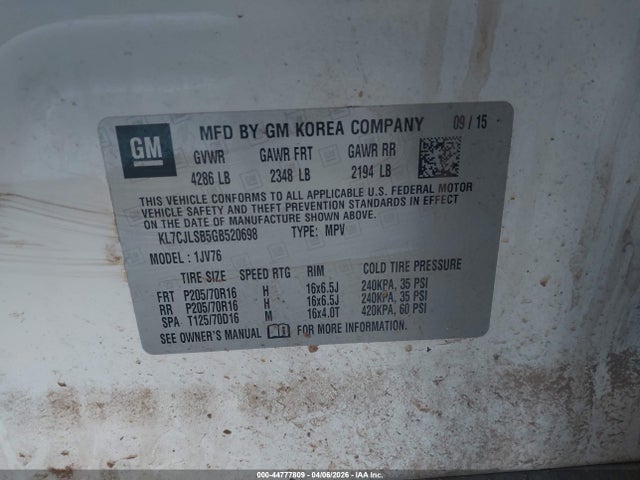 Chevrolet Trax Lt 2016 KL7CJLSB5GB520698 Image 9