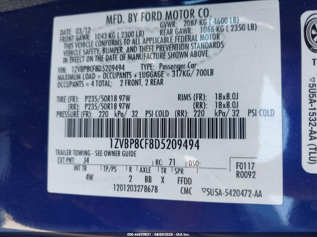 2013 FORD MUSTANG 1ZVBP8CF8D5209494 Photo 8