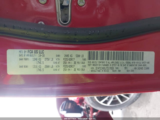 44777834 :رقم المزاد ، 3C4PDCAB9JT517659 vin ، 2018 Dodge Journey Se مزاد بيع